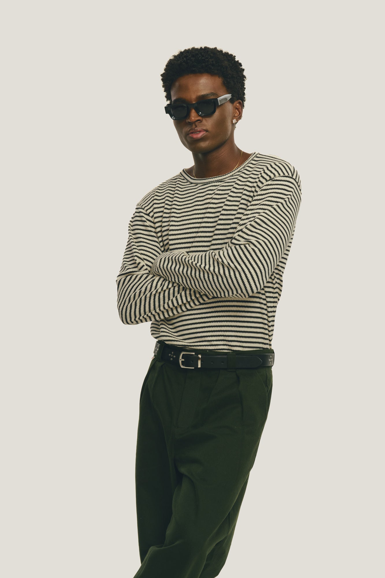 T-Shirt Regular Fit Tricô - Off White & Preto
