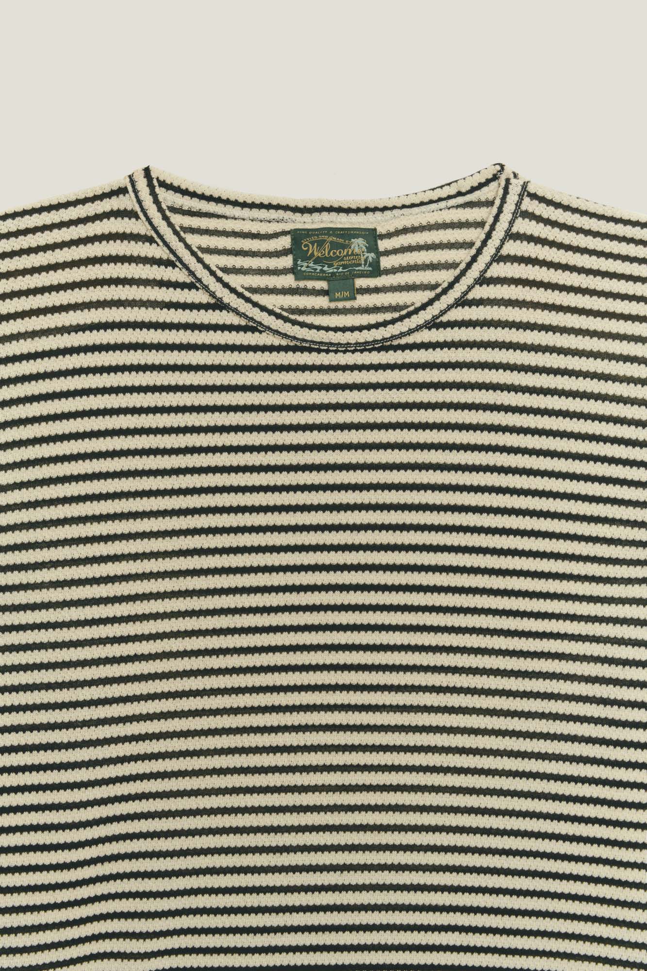 T-Shirt Regular Fit Tricô - Off White & Preto
