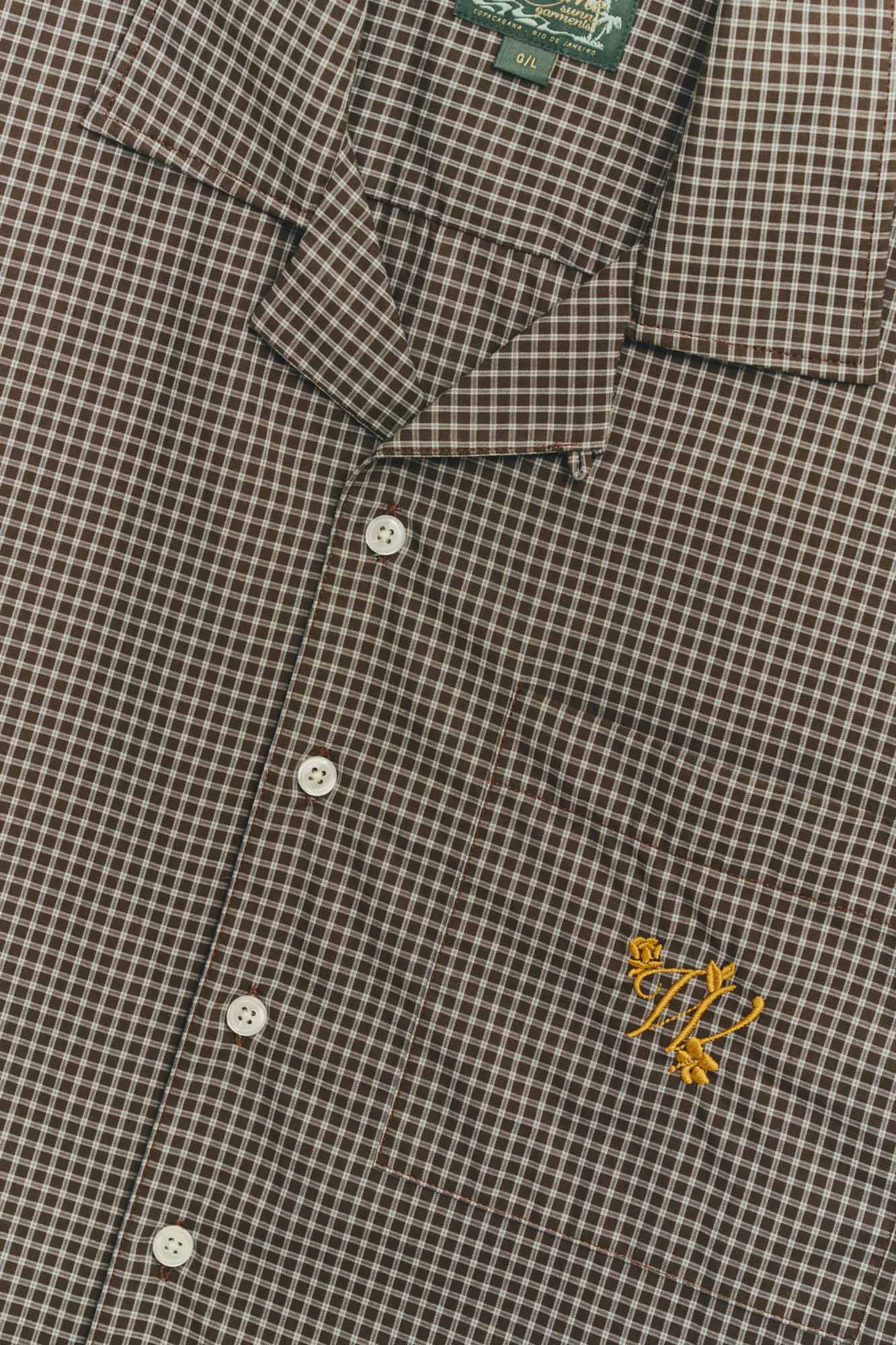 Camisa Xadrez Manga 3/4 - Marrom