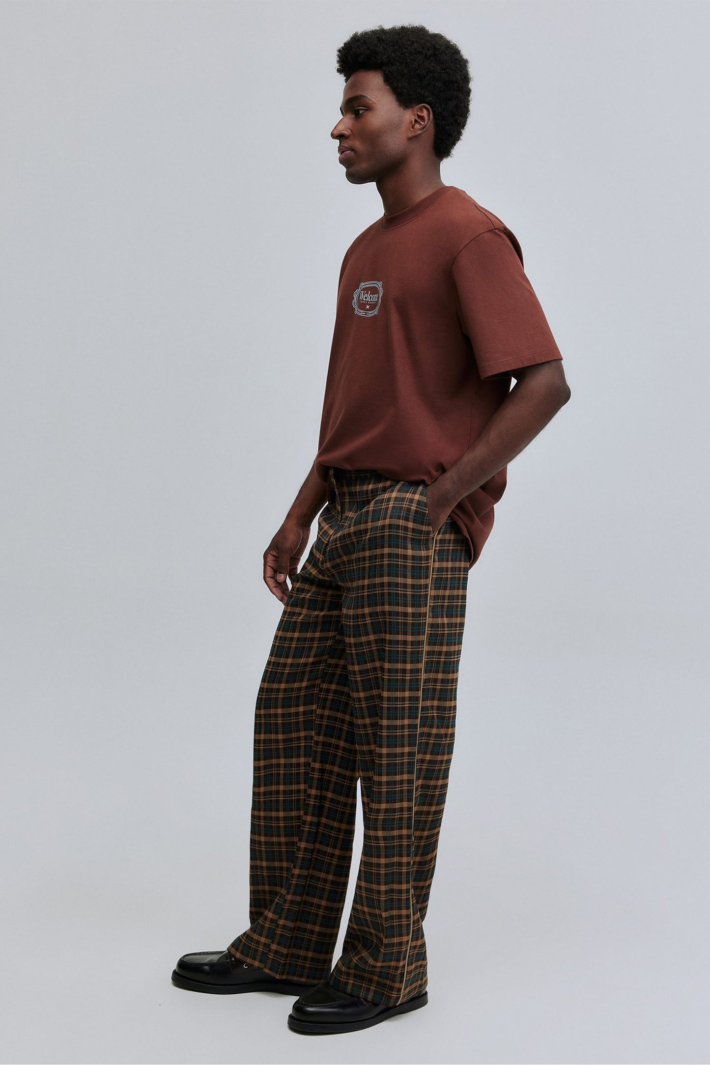 Calça Alfaiataria Xadrez Hering + Welcome - Marrom