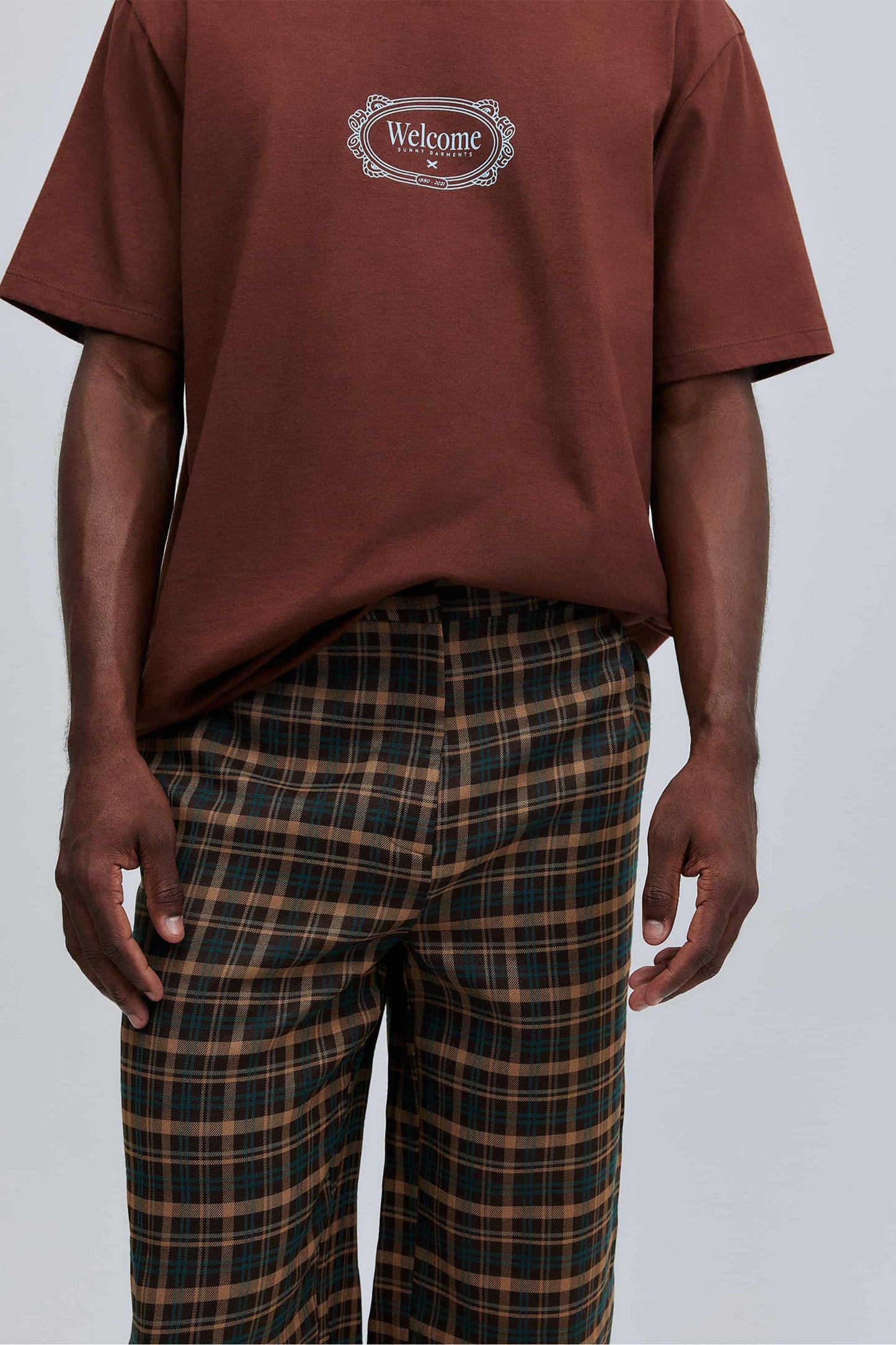 Calça Alfaiataria Xadrez Hering + Welcome - Marrom