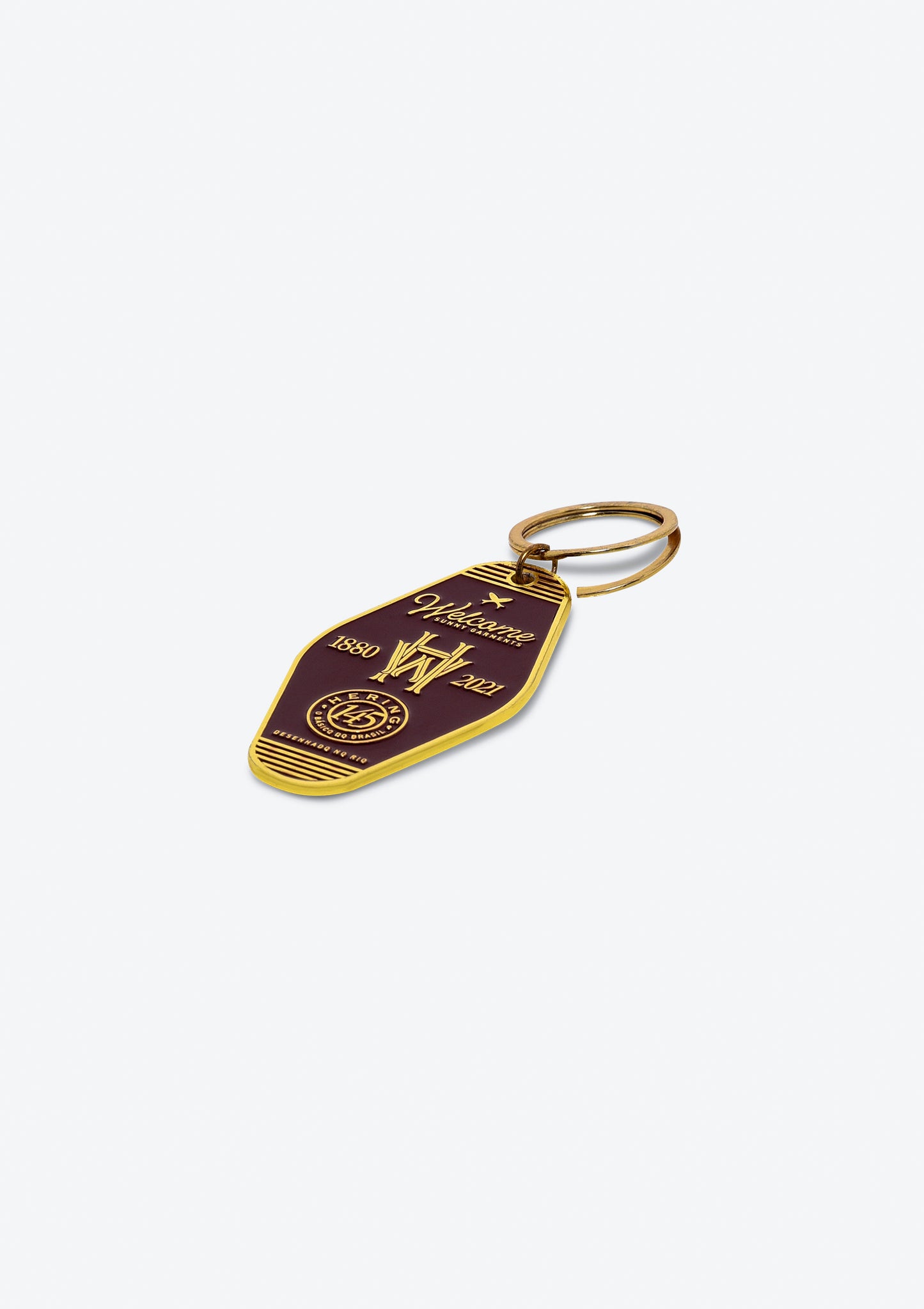 Chaveiro Monograma Hering + Welcome - Dourado e Vinho