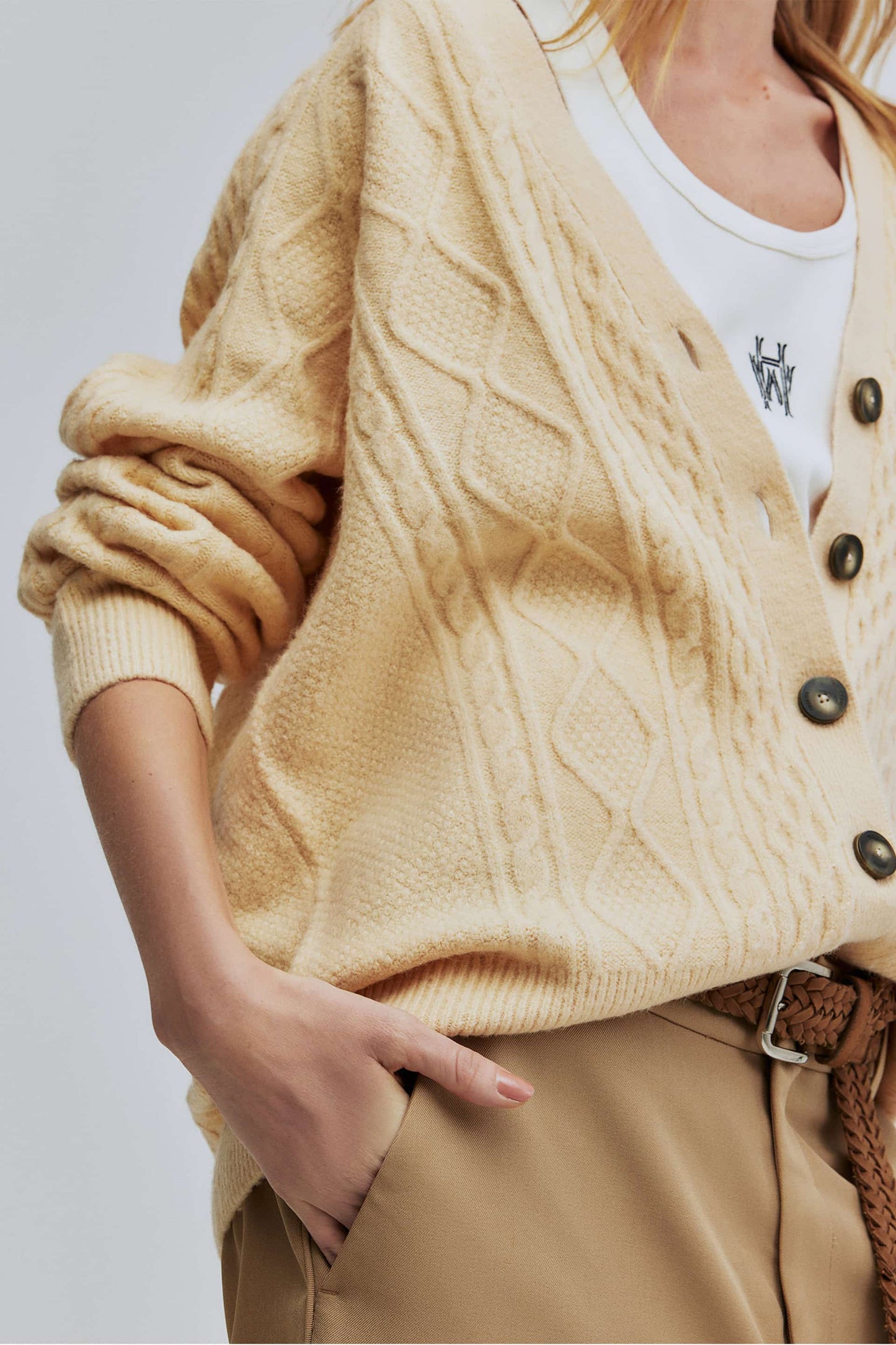 Cardigan Tricô Fisherman Hering + Welcome - Amarelo Butter