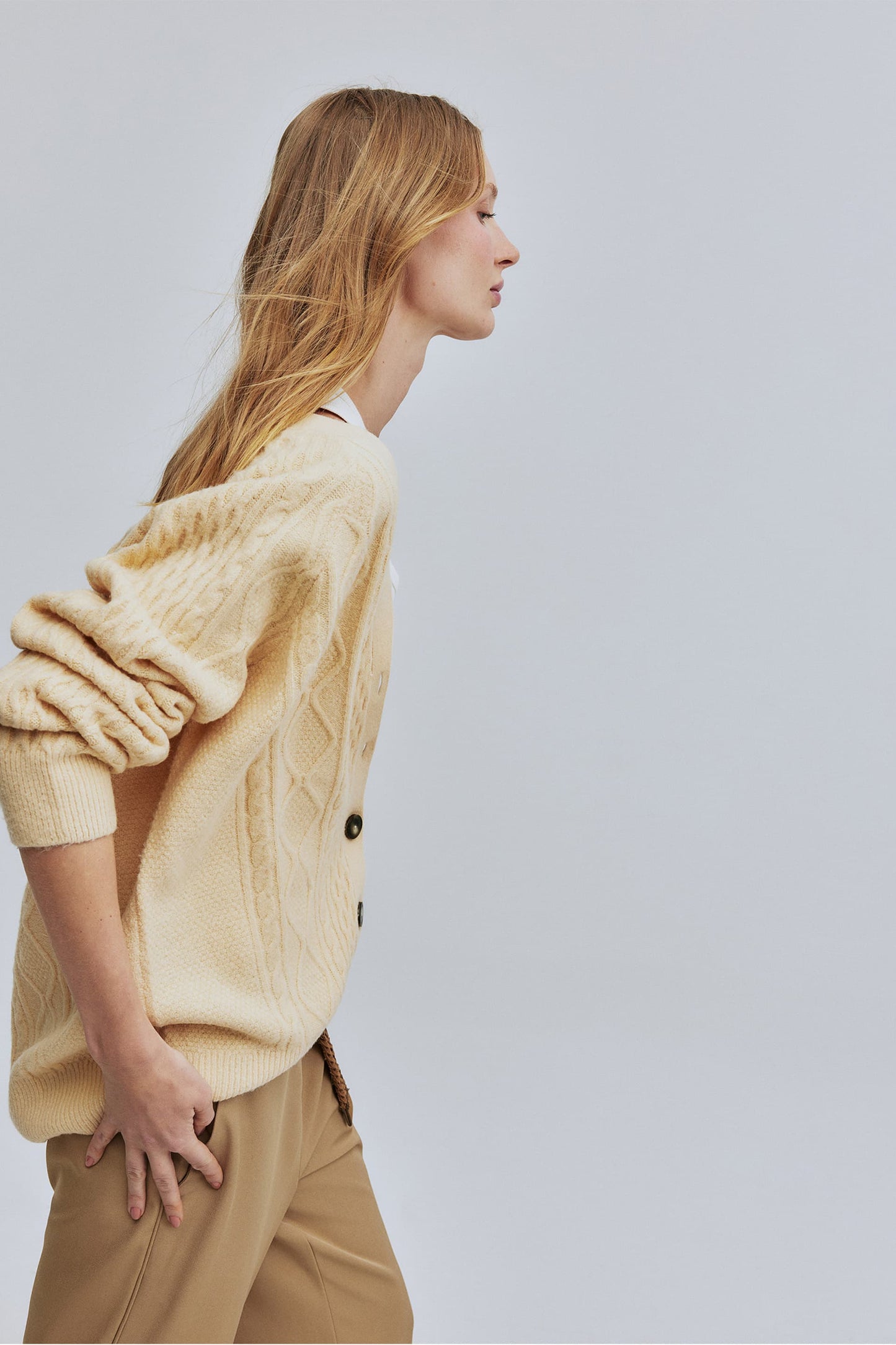 Cardigan Tricô Fisherman Hering + Welcome - Amarelo Butter