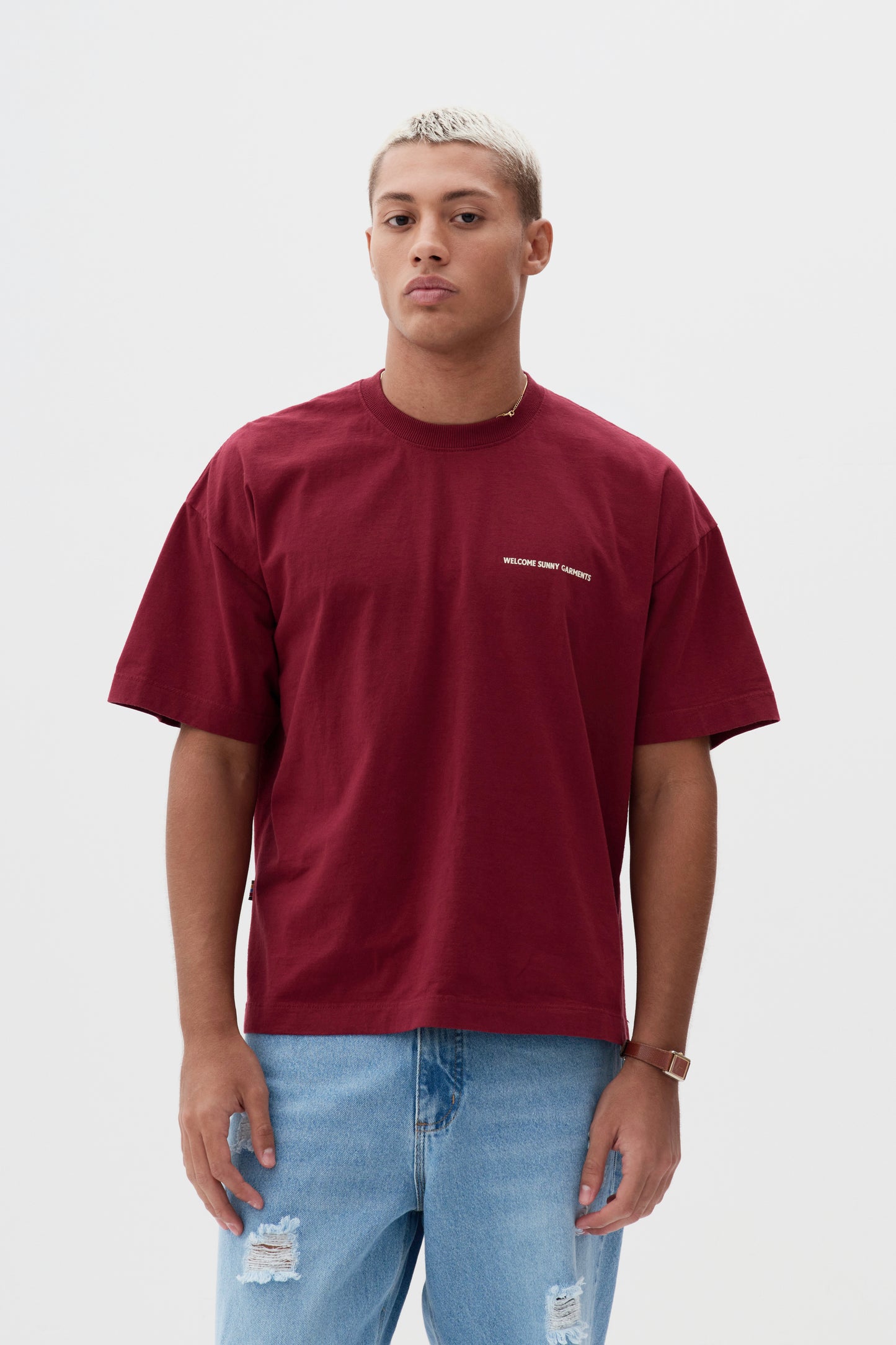 T-shirt Boxy Fit Tropical Resort - Vinho