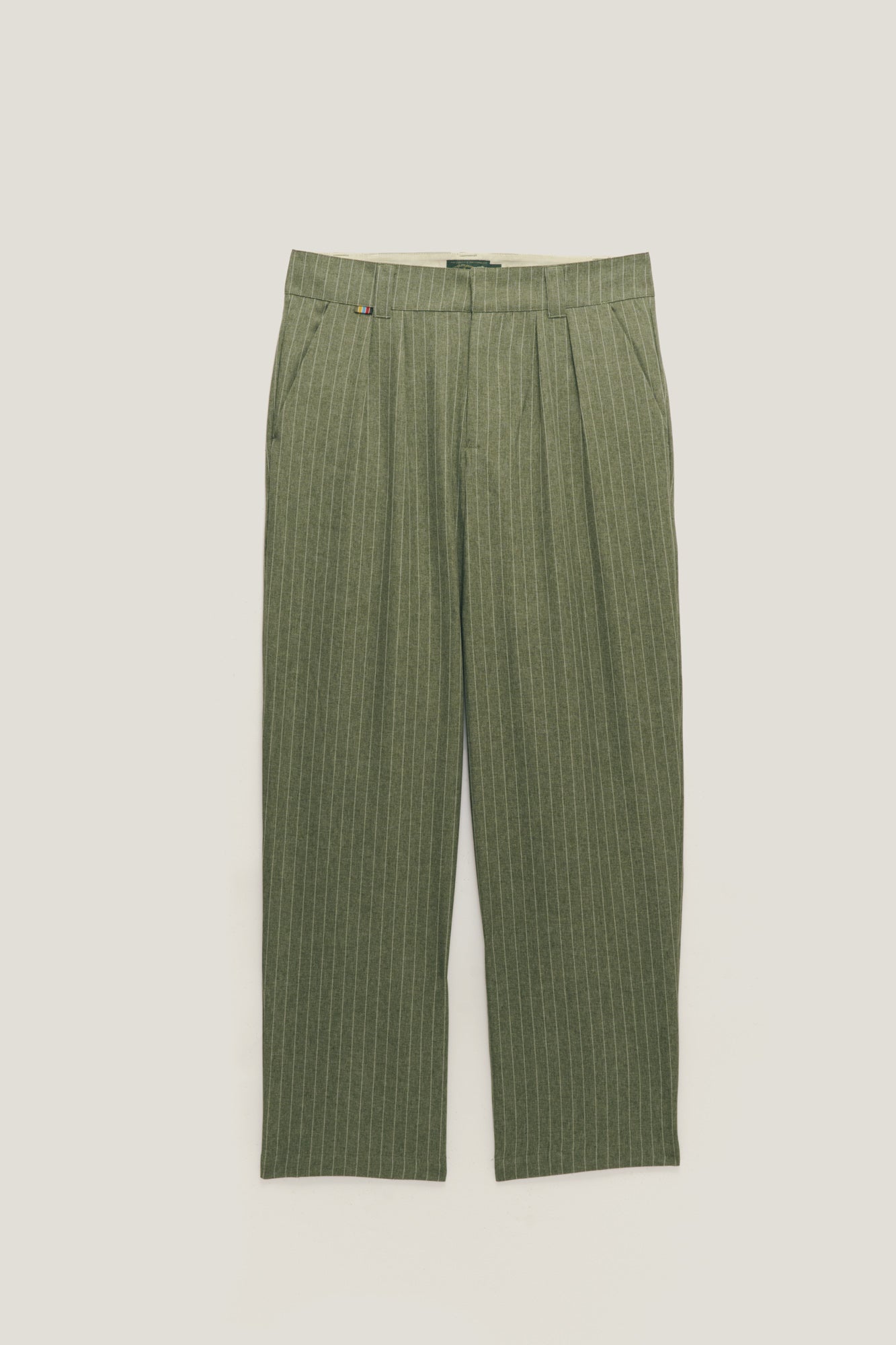 Calça Alfaiataria Dupla Prega Ampla - Risca de Giz Verde