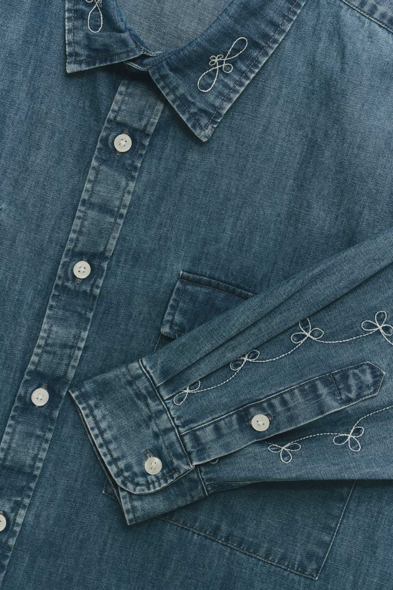 Camisa Jeans Floral Western - Índigo