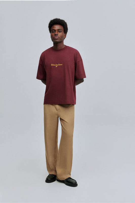 T-shirt Boxy Fit Logo Bordado Hering + Welcome - Vinho