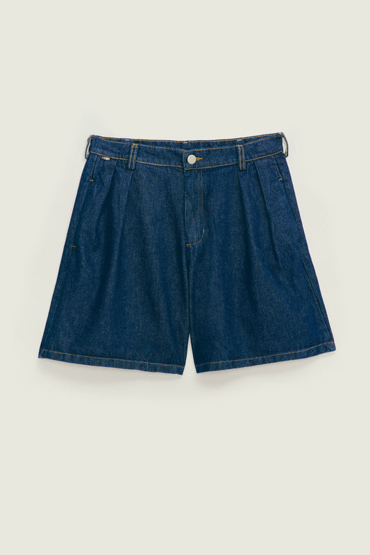 Bermuda Jeans Alfaiataria Dupla Prega - Indigo