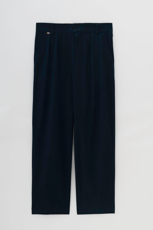 Calça Alfaiataria Dupla Prega Ampla - Azul Marinho