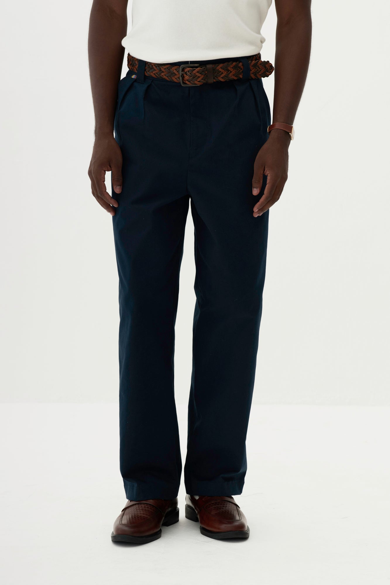 Calça Alfaiataria Dupla Prega Ampla - Azul Marinho