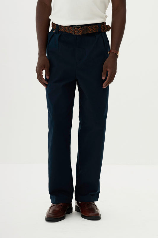 Calça Alfaiataria Dupla Prega Ampla - Azul Marinho
