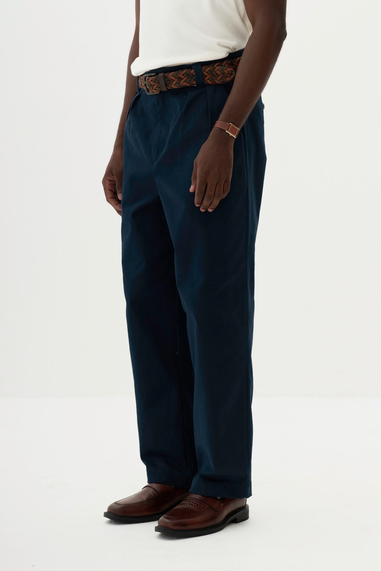 Calça Alfaiataria Dupla Prega Ampla - Azul Marinho