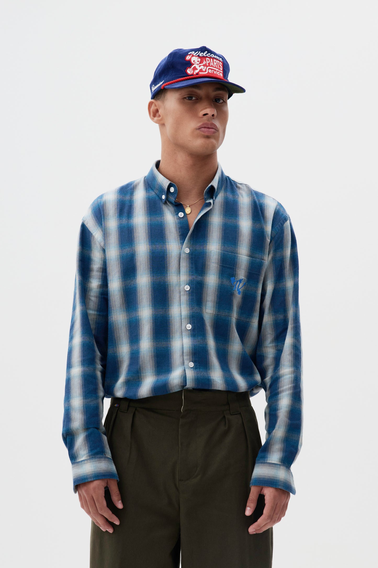 Camisa Overshirt Xadrez  ML- Azul e Off White