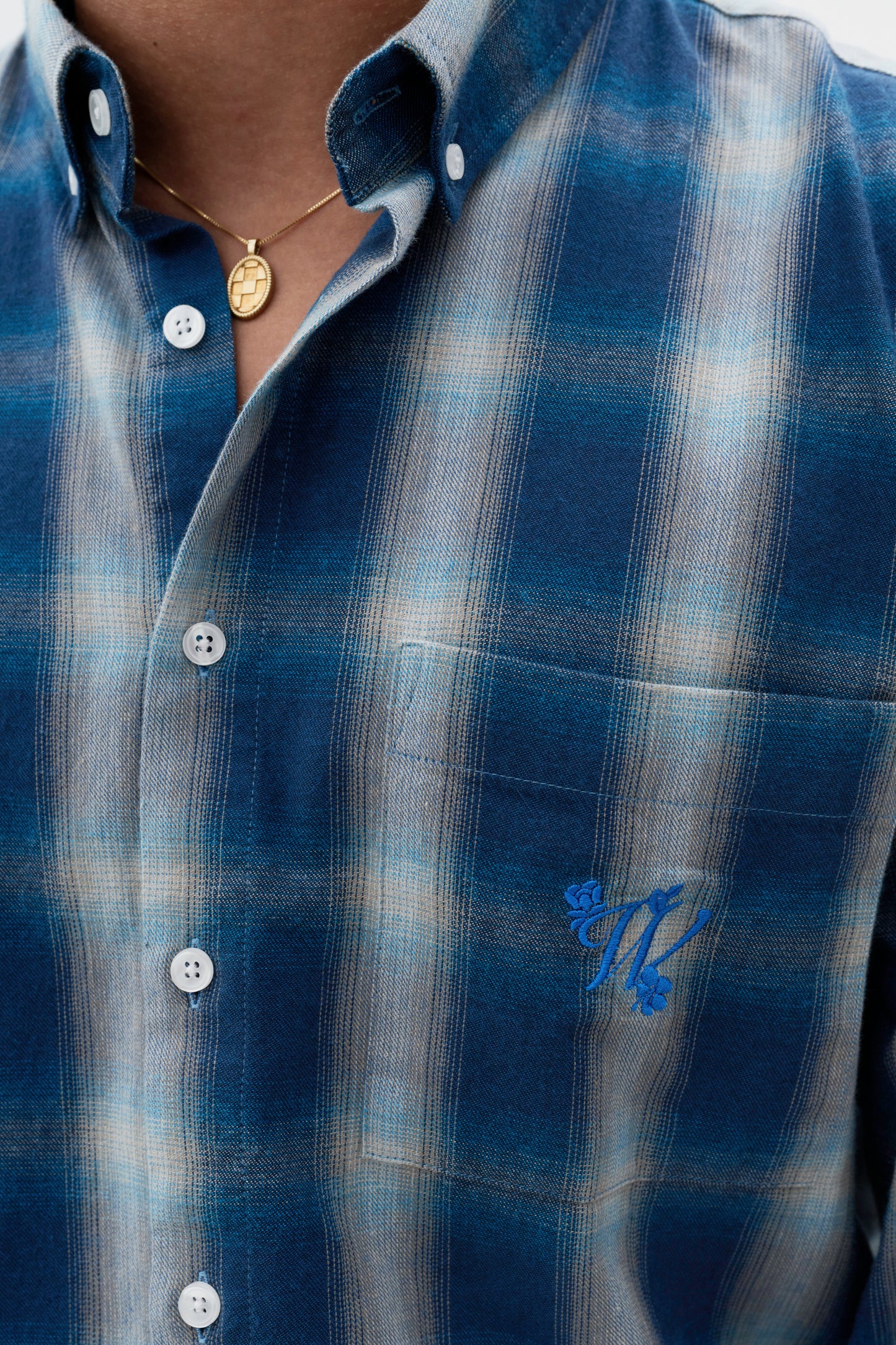 Camisa Overshirt Xadrez  ML- Azul e Off White