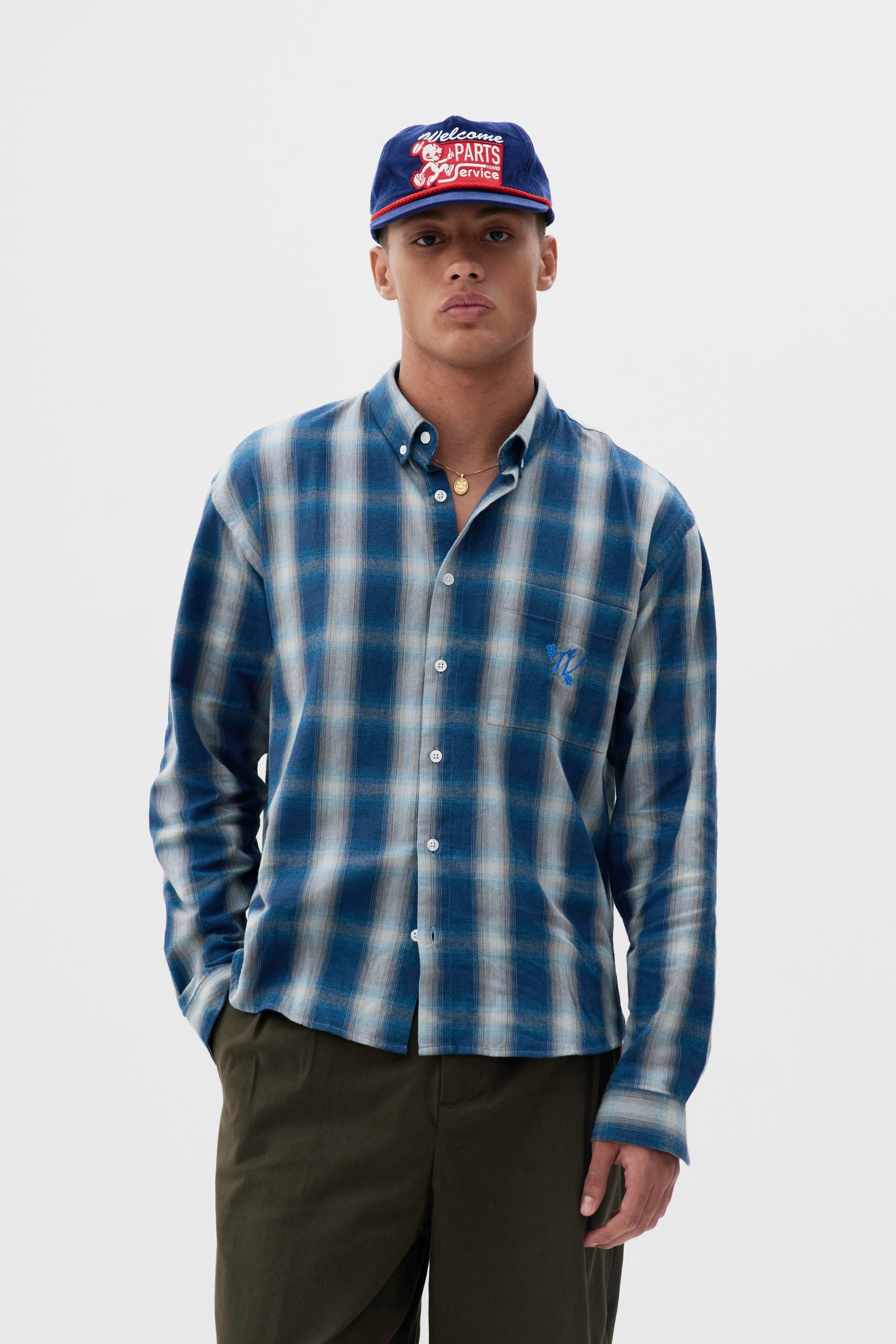 Camisa Overshirt Xadrez  ML- Azul e Off White