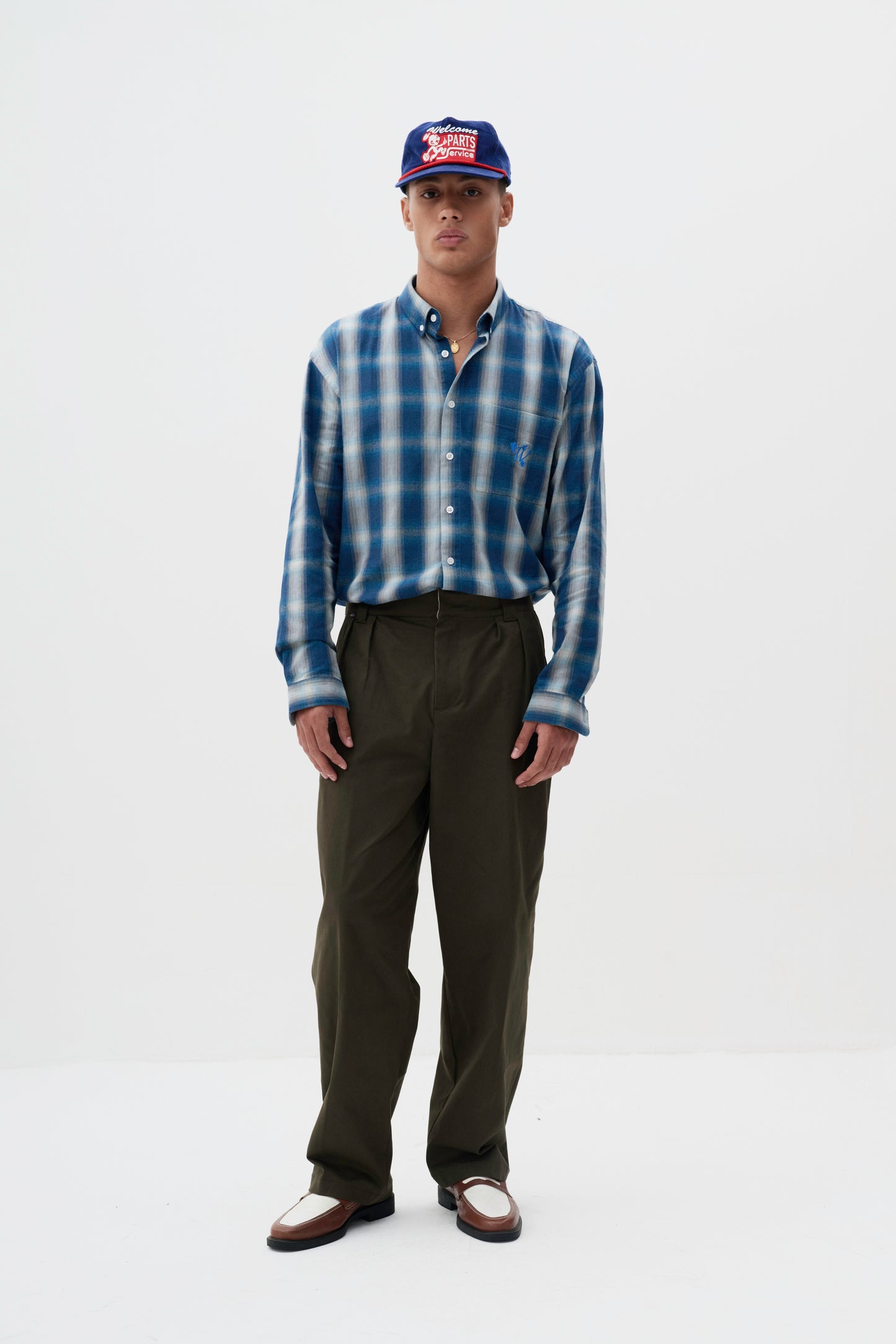 Camisa Overshirt Xadrez  ML- Azul e Off White