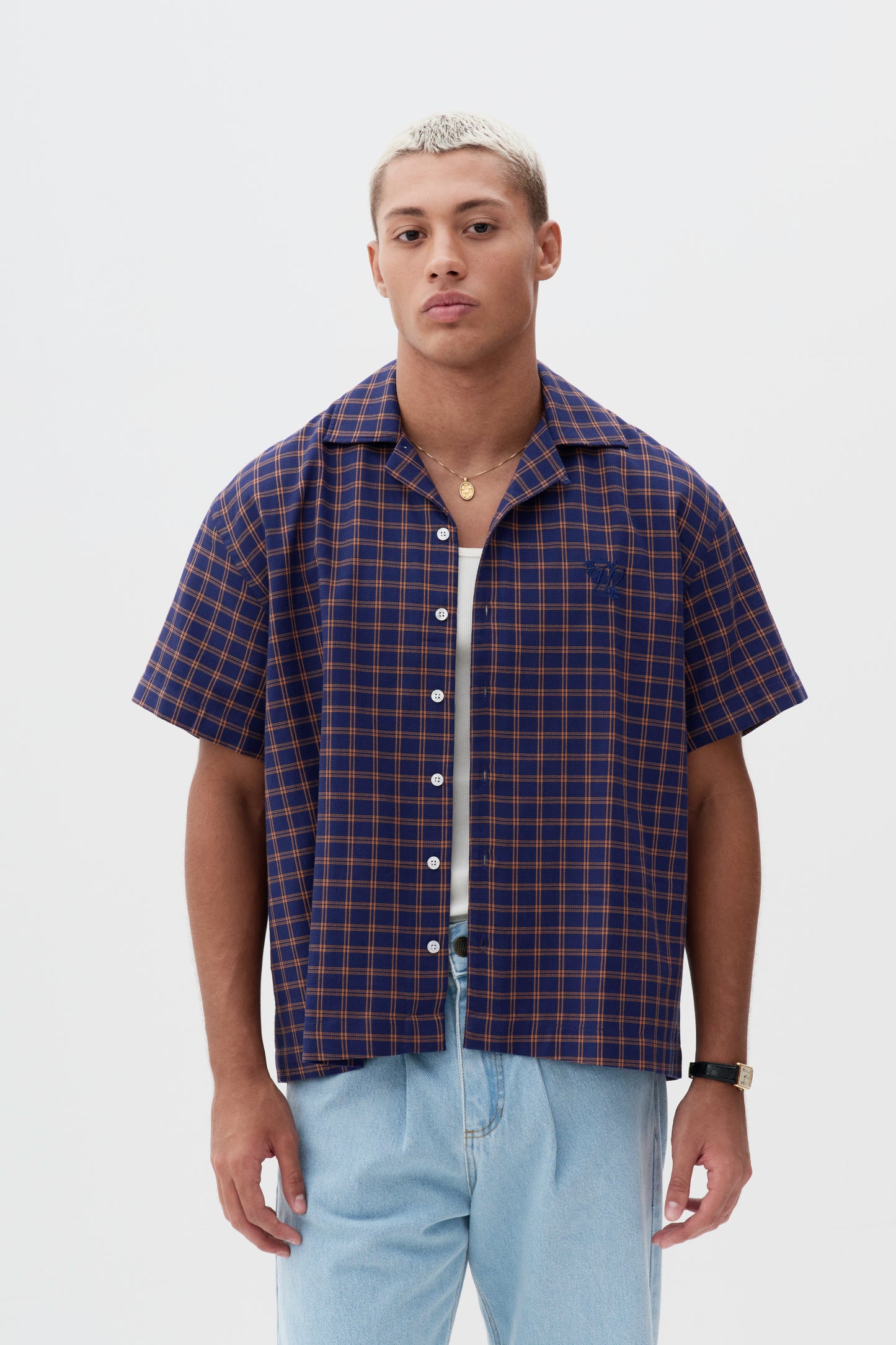 Camisa Xadrez MC - Azul Marinho