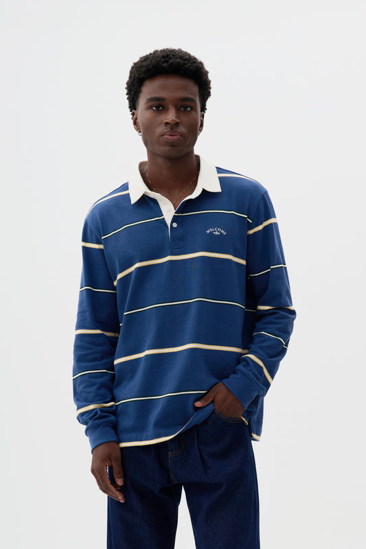 Polo Rugby Manga Longa Listrada  - Azul e Amarelo