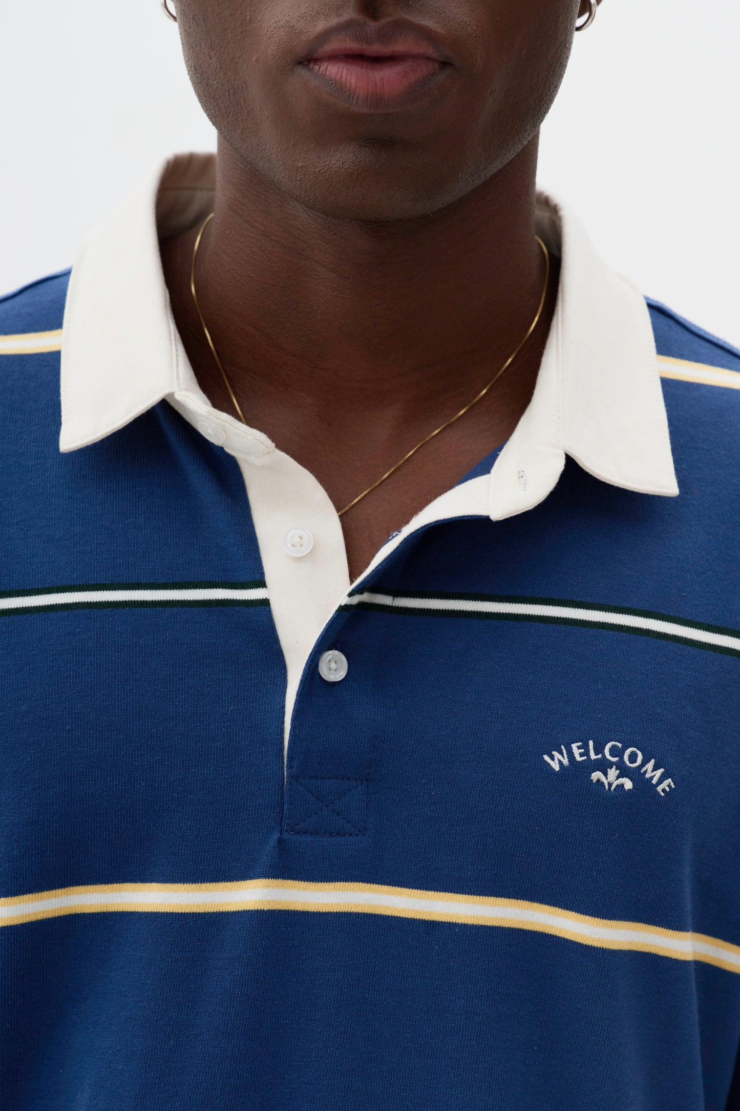 Polo Rugby Manga Longa Listrada  - Azul e Amarelo