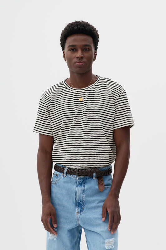 T-shirt Tricô Listrada - Preto e Off White