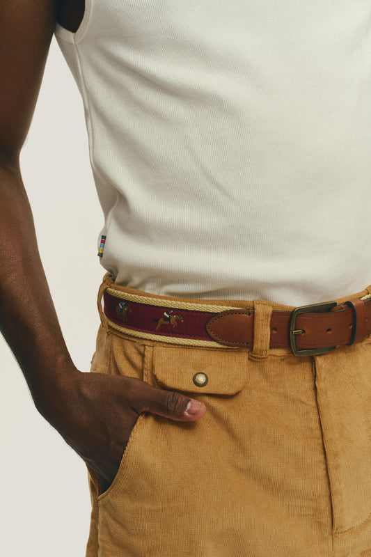 Cinto Algodão com Couro Horses - Vinho