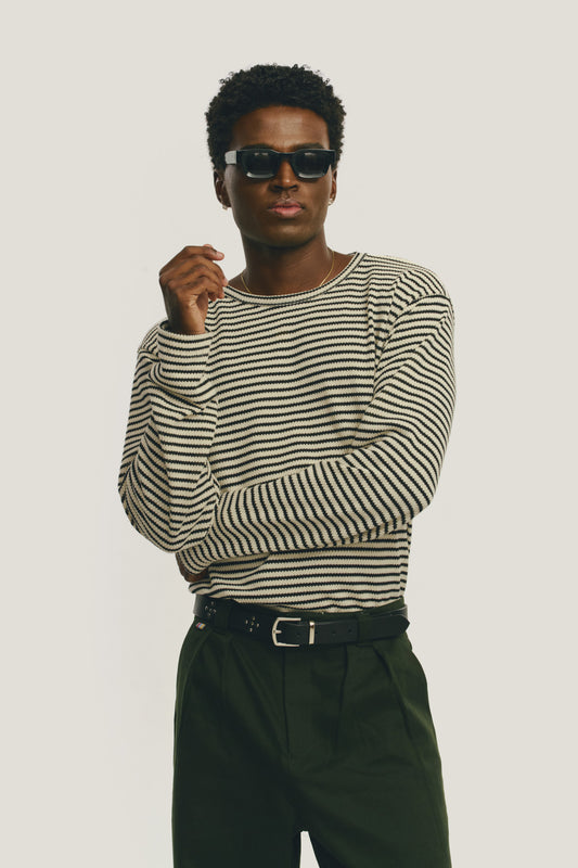 T-Shirt Regular Fit Tricô - Off White & Preto