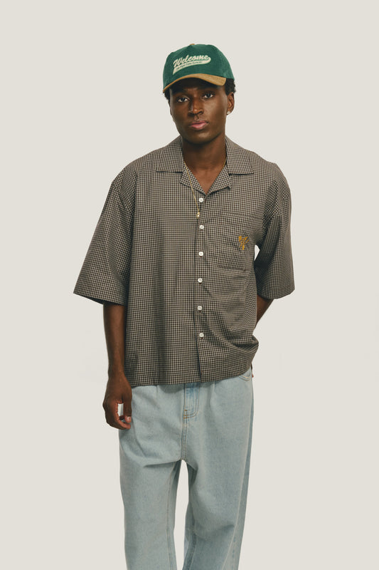 Camisa Xadrez Manga 3/4 - Marrom