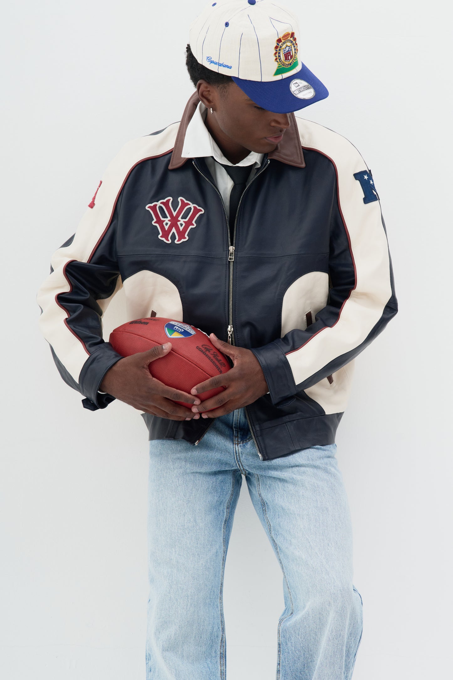 Jaqueta de Couro Kickoff x NFL - Azul e Off White