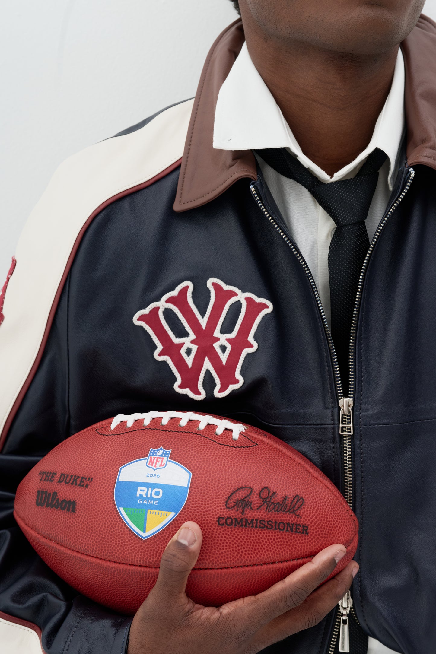 Jaqueta de Couro Kickoff x NFL - Azul e Off White