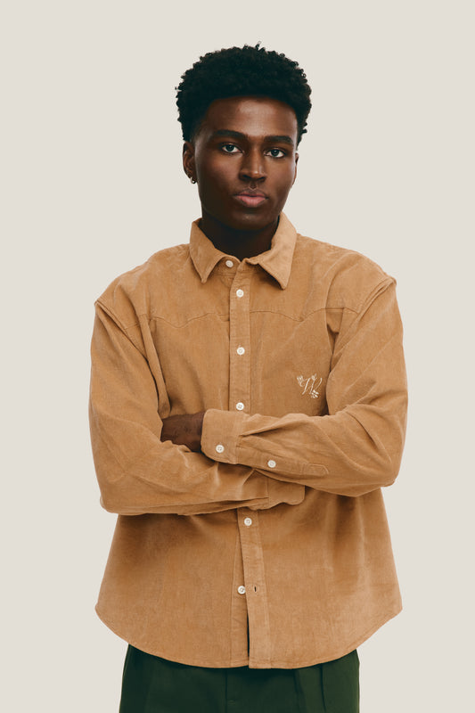 Camisa ML Cotelê - Caramelo
