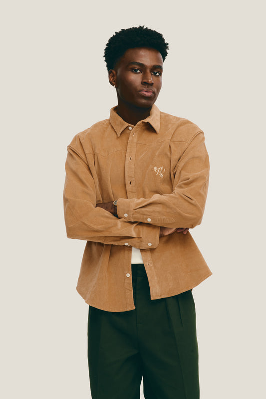 Camisa ML Cotelê - Caramelo