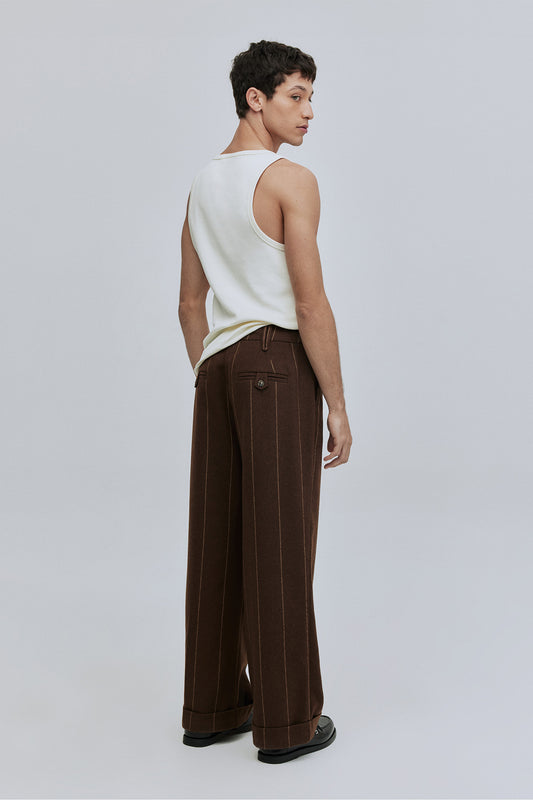 Calça Alfaiataria de Lã Hering + Welcome - Marrom Risca de Giz