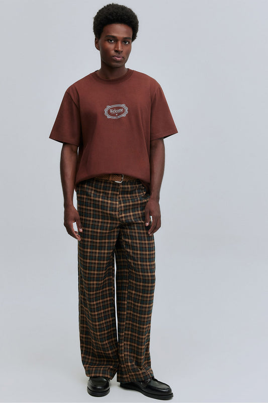 Calça Alfaiataria Xadrez Hering + Welcome - Marrom