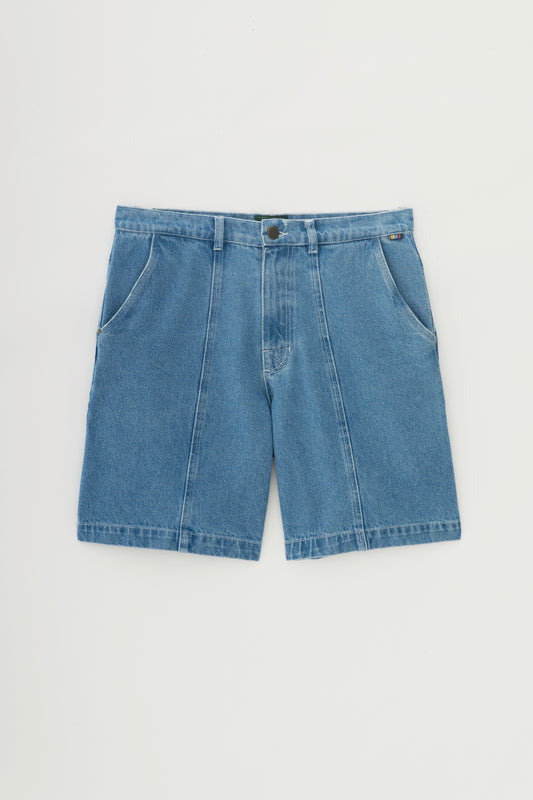 Bermuda Jeans Recorte Vertical - Azul Médio