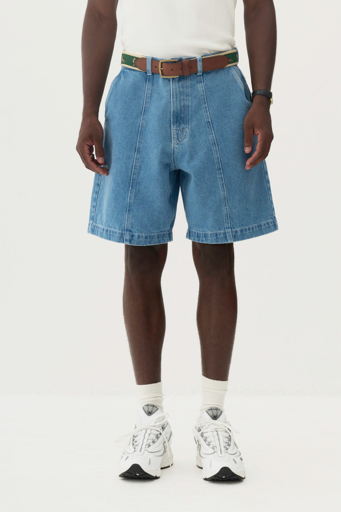 Bermuda Jeans Recorte Vertical - Azul Médio