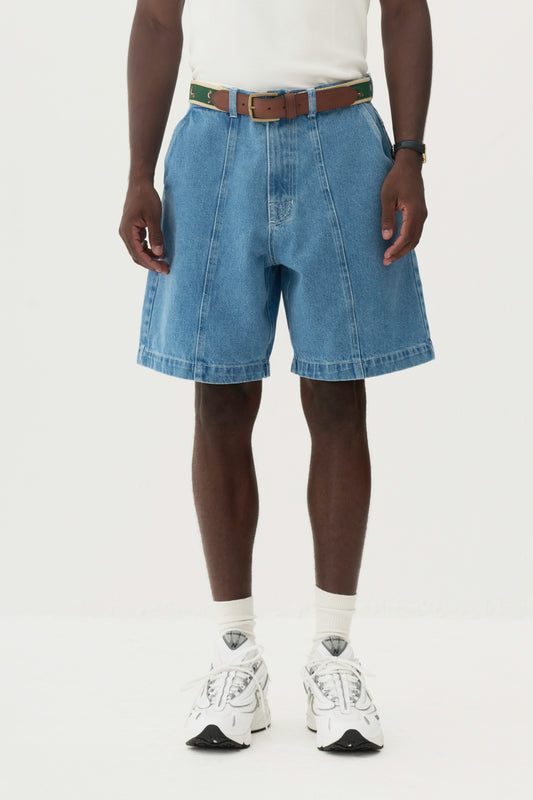 Bermuda Jeans Recorte Vertical - Azul Médio