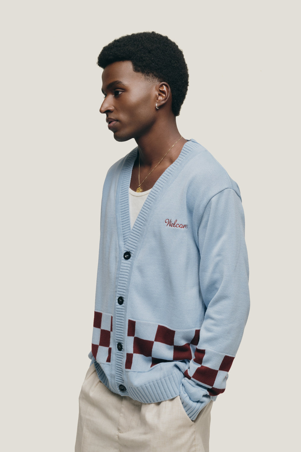 Cardigan Quadriculado - Azul e Vinho