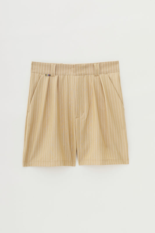 Bermuda Alfaiataria Dupla Prega - Risca de Giz Bege