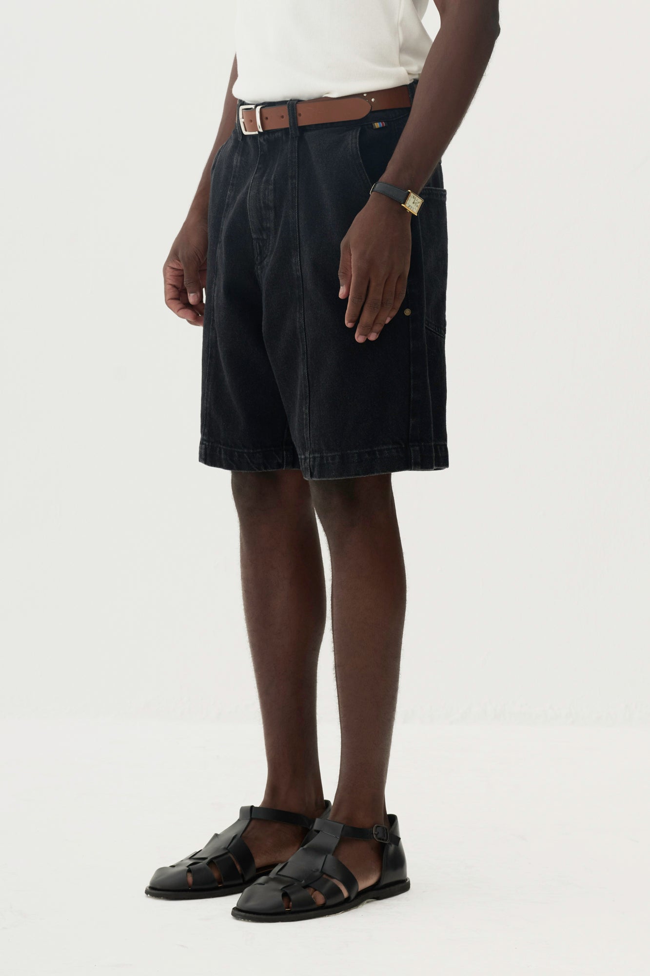 Bermuda Jeans Recorte Vertical - Preto