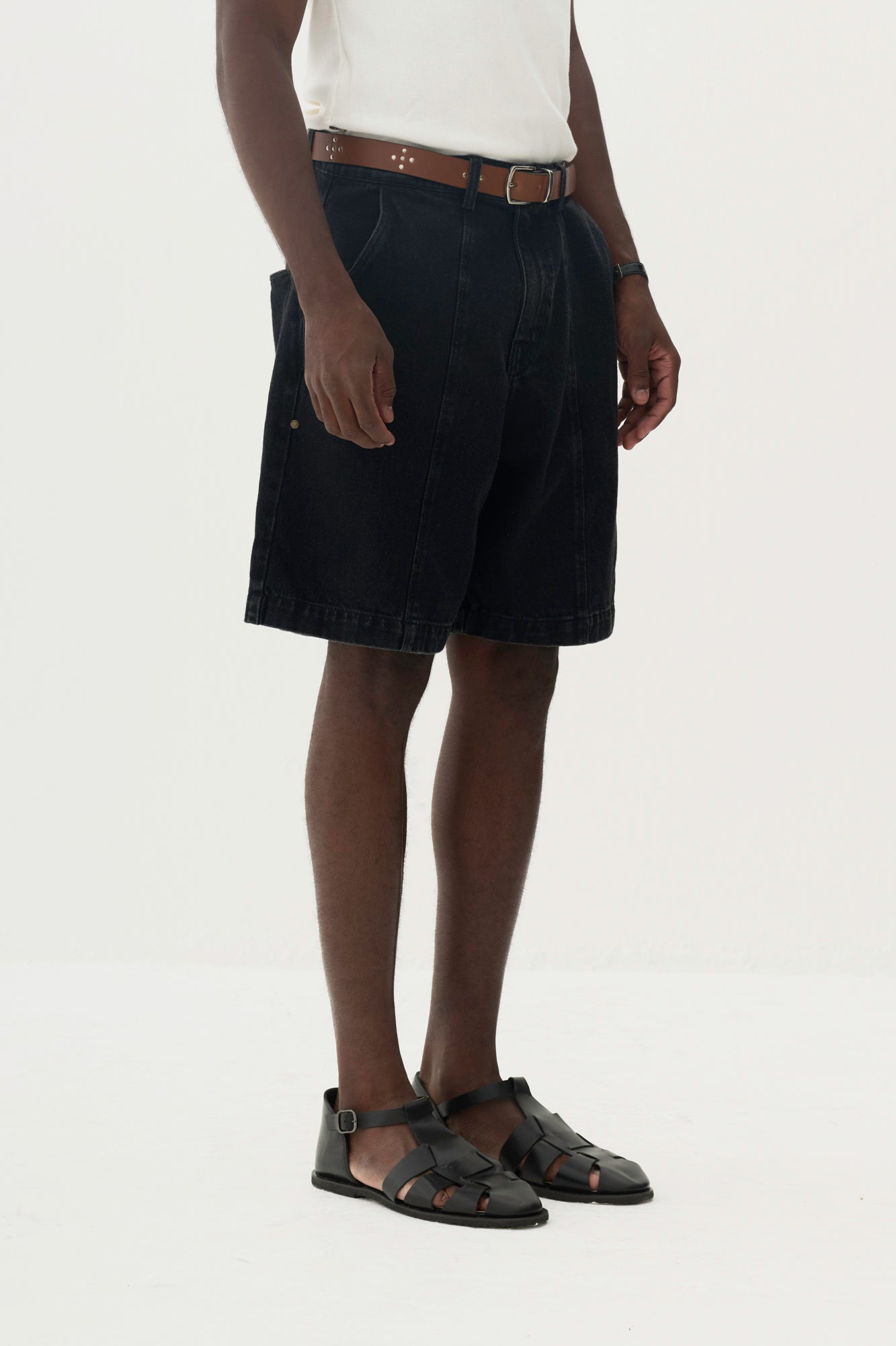 Bermuda Jeans Recorte Vertical - Preto