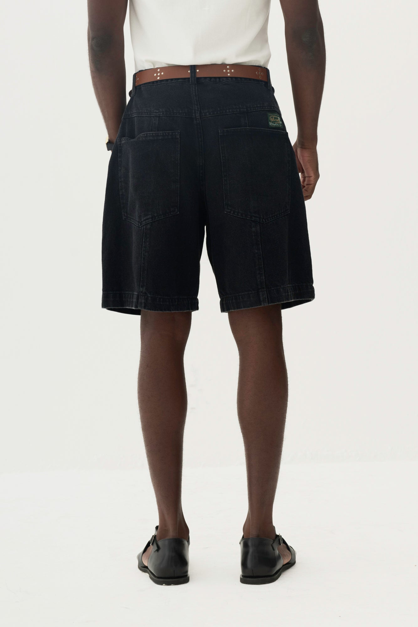 Bermuda Jeans Recorte Vertical - Preto