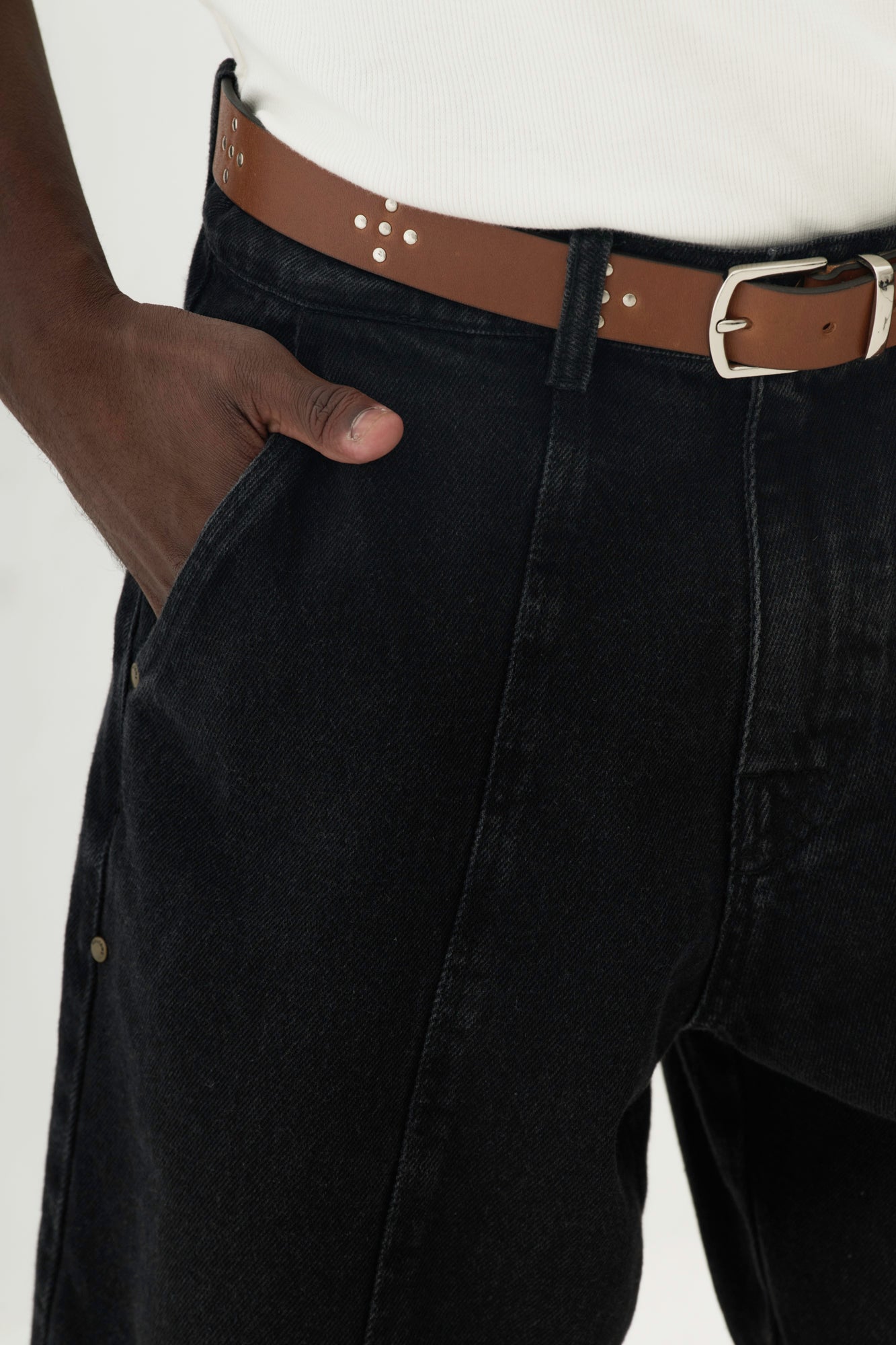 Bermuda Jeans Recorte Vertical - Preto