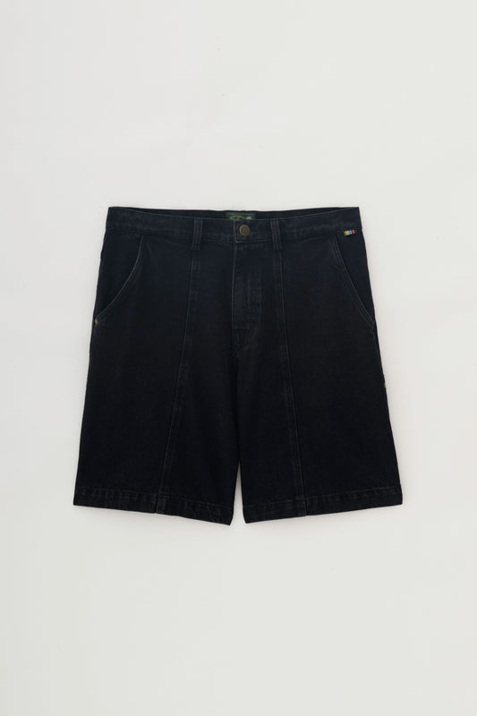 Bermuda Jeans Recorte Vertical - Preto