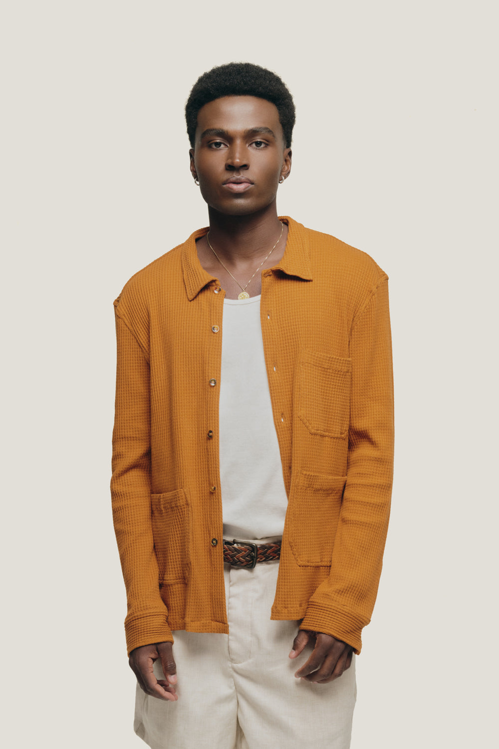 Camisa Overshirt Waffle - Ocre