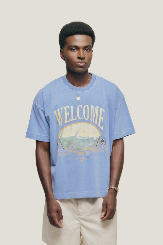 T-shirt Boxy Fit Souvenir - Azul Stoned