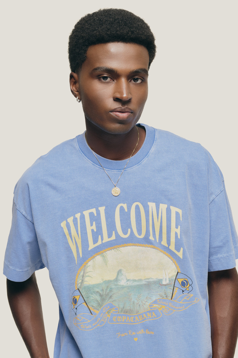T-shirt Boxy Fit Souvenir - Azul Stoned