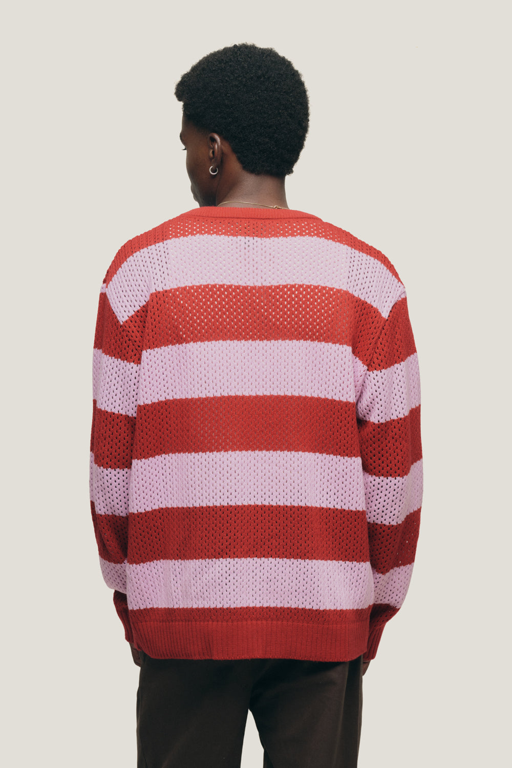 Suéter Tricô Listrado - Vermelho e Rosa