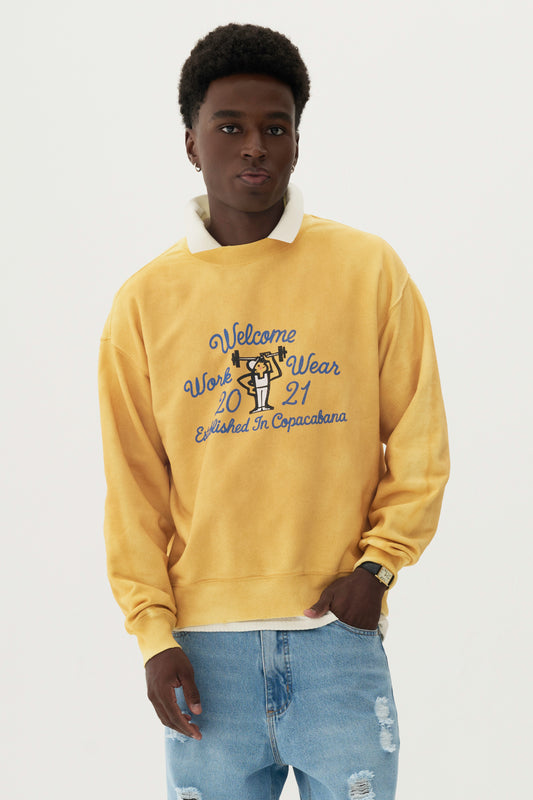 Moletom Crewneck Hard Work - Amarelo Bleach