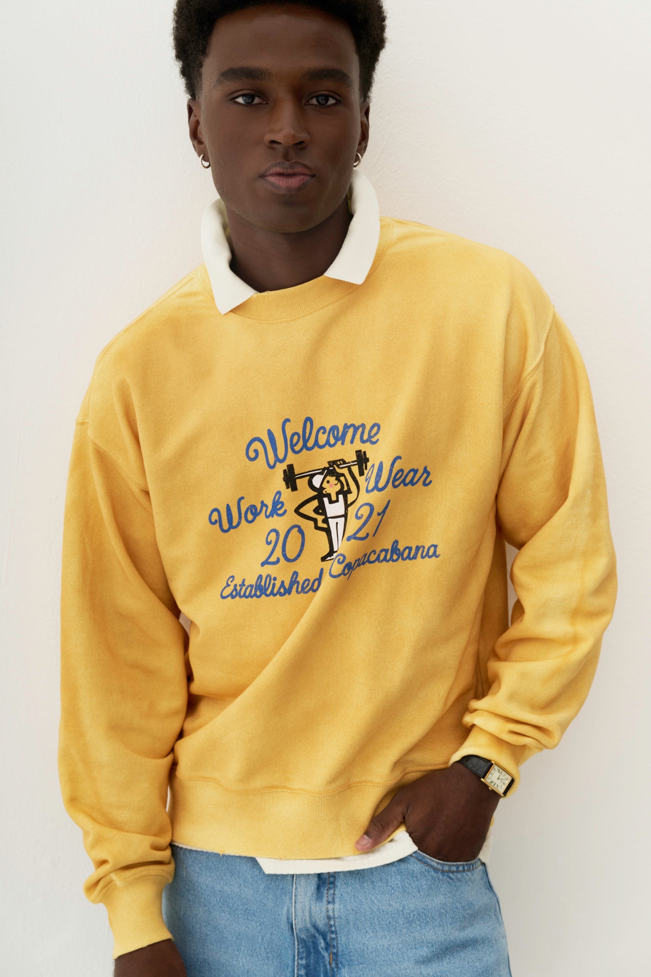Moletom Crewneck Hard Work - Amarelo Bleach